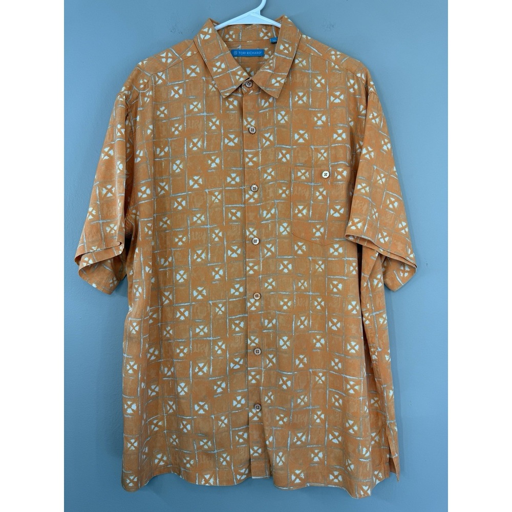 Tori Richard Hawaiian Shirt Men's XL Silk Blend Geometric Short Sleeve